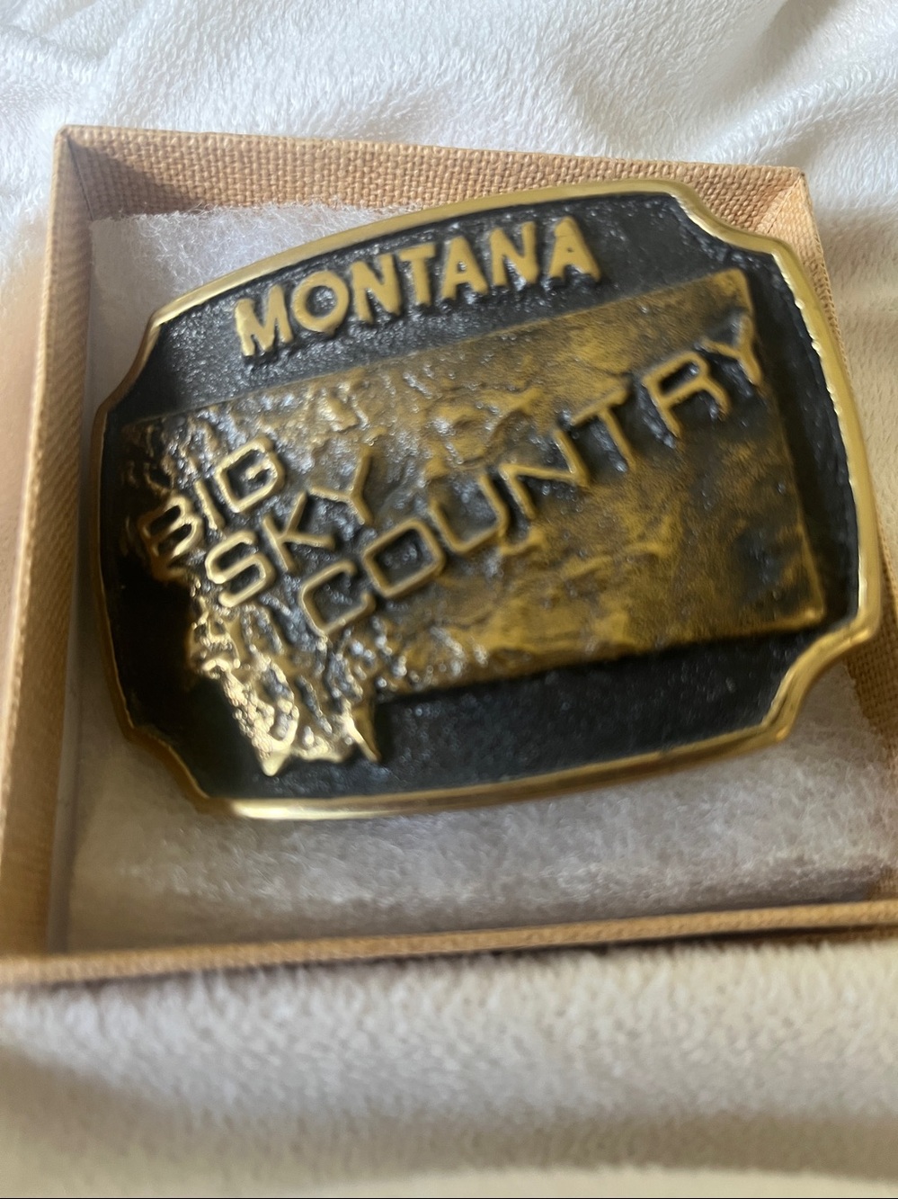 Registered 1984 Montana "Big Sky Country" Brass Belt Buckle - Gold & Black